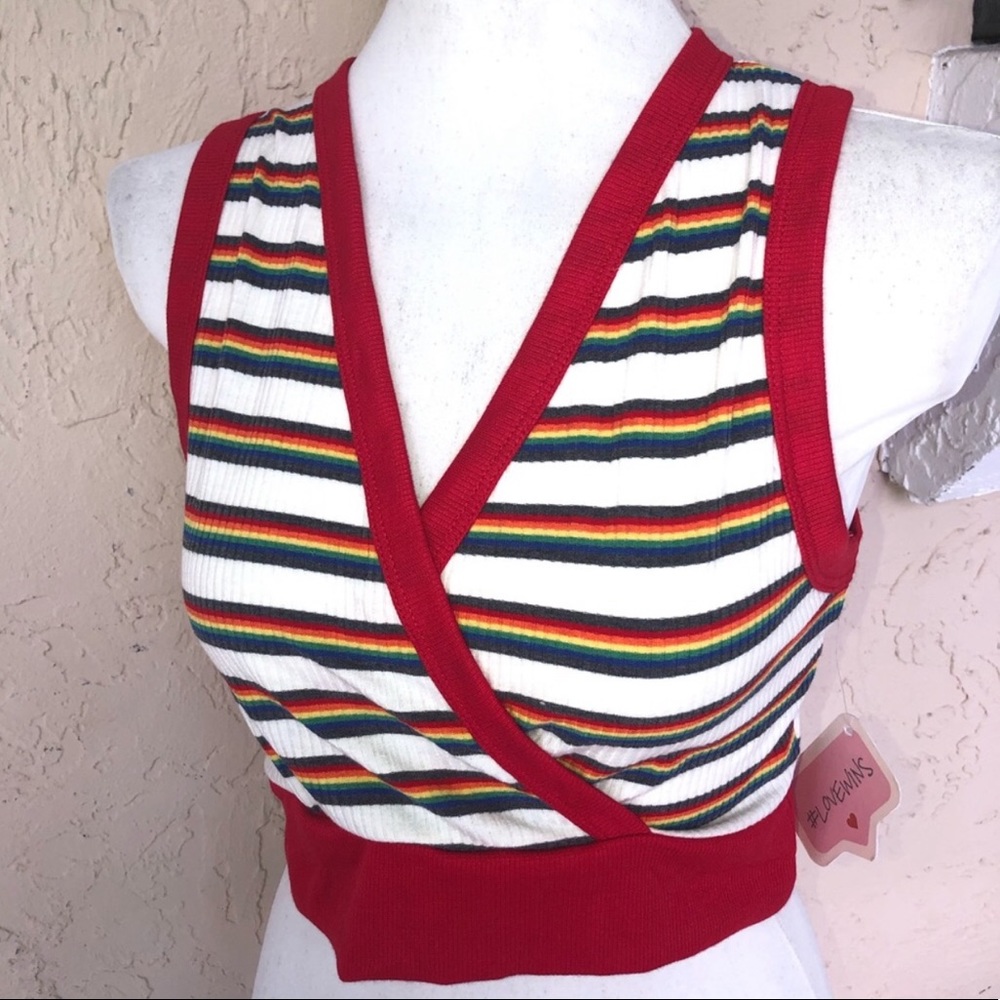 Love Wins crop top pride rainbow knit stripe sleeveless XL tank lgbtq+